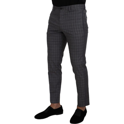 Dolce & Gabbana Grey Cotton Checkered Chino Pants Dolce & Gabbana