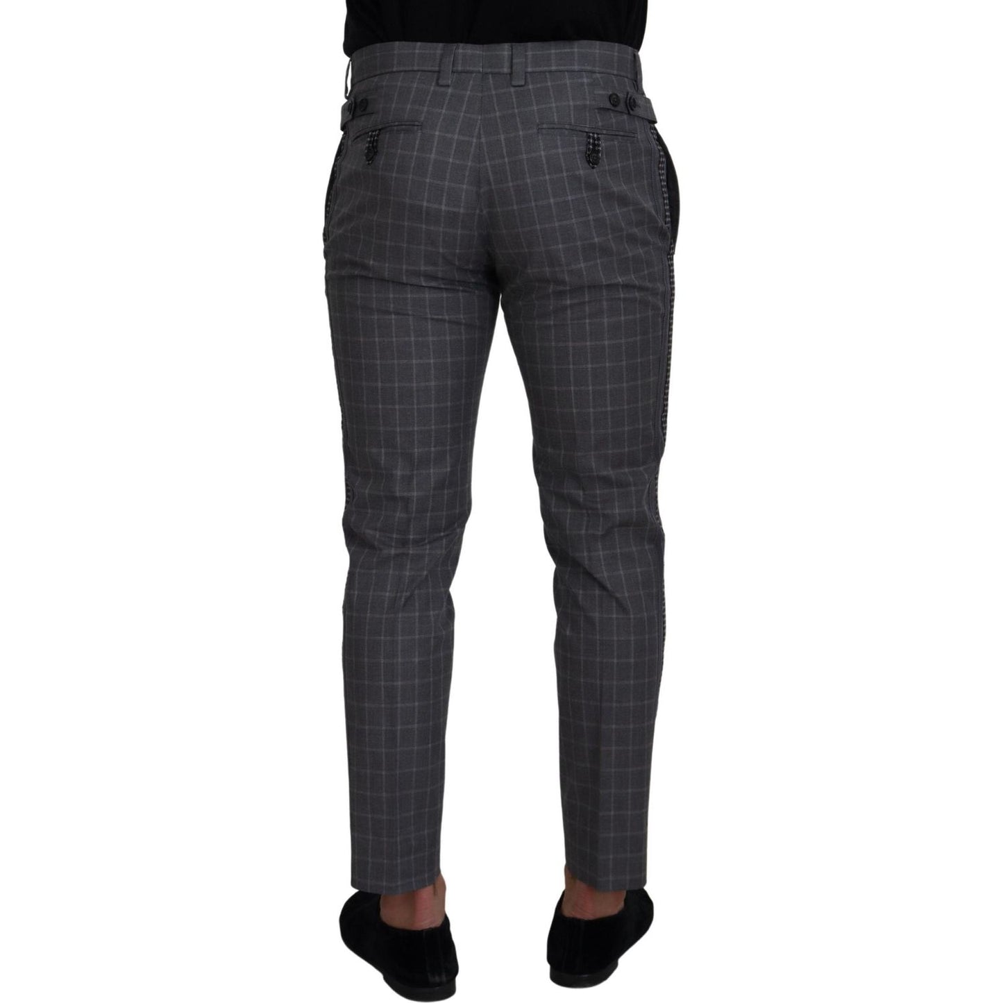 Dolce & Gabbana Grey Cotton Checkered Chino Pants Dolce & Gabbana