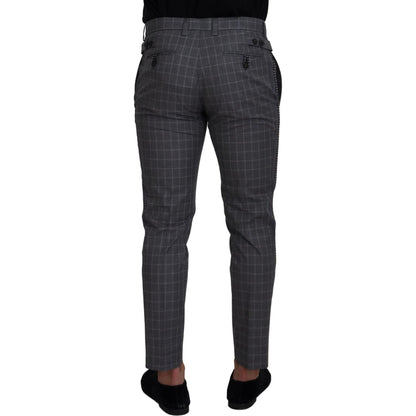 Dolce & Gabbana Grey Cotton Checkered Chino Pants Dolce & Gabbana