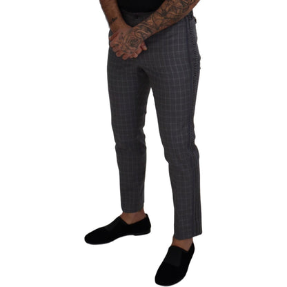 Dolce & Gabbana Grey Cotton Checkered Chino Pants Dolce & Gabbana