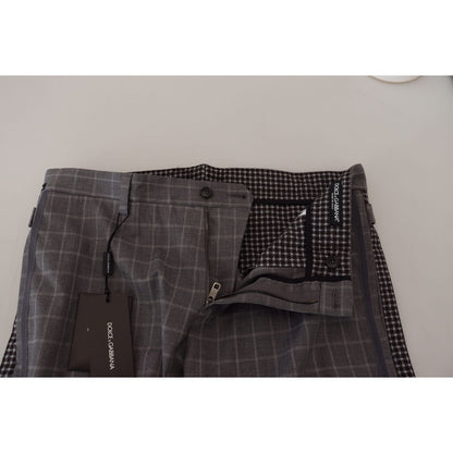 Dolce & Gabbana Grey Cotton Checkered Chino Pants Dolce & Gabbana