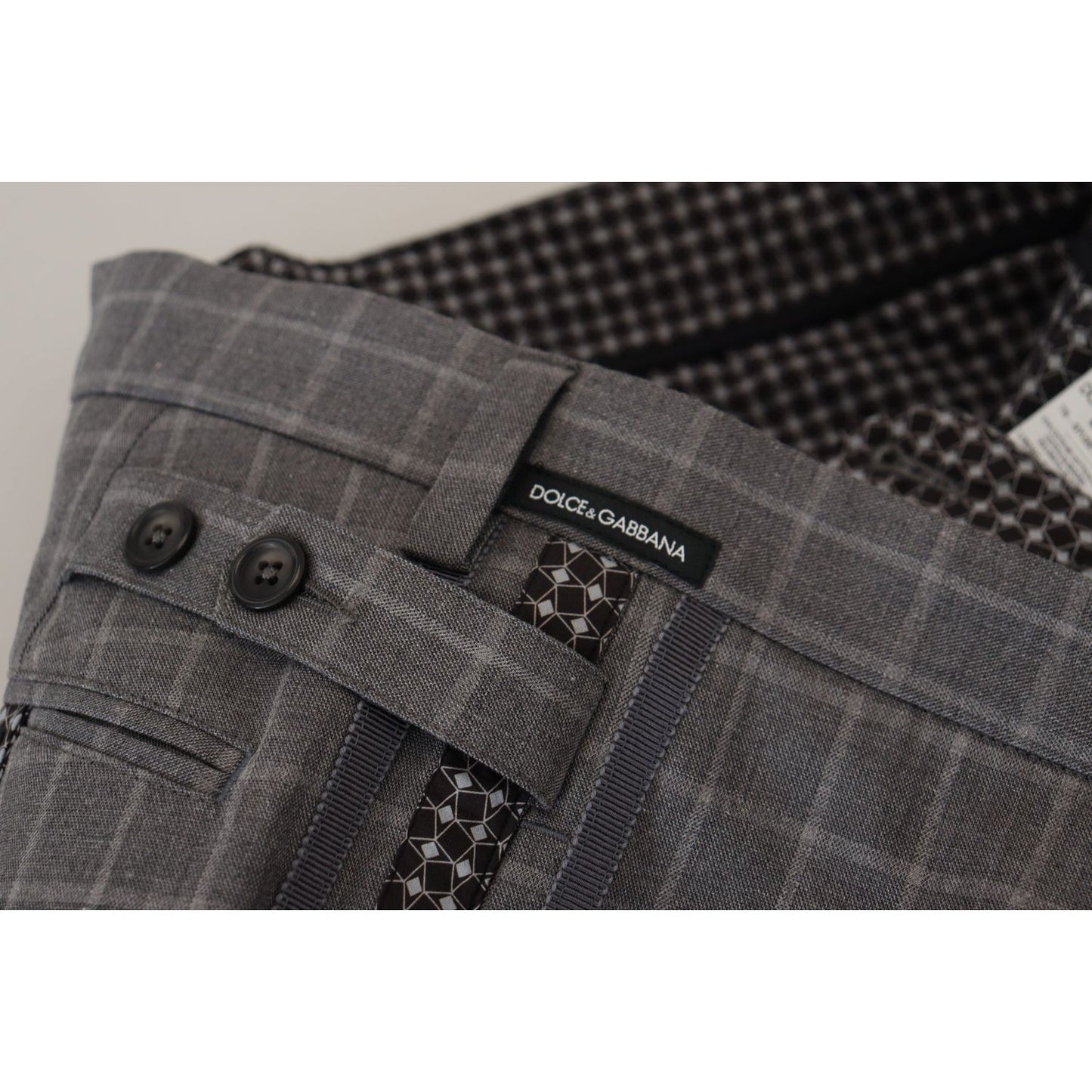 Dolce & Gabbana Grey Cotton Checkered Chino Pants Dolce & Gabbana