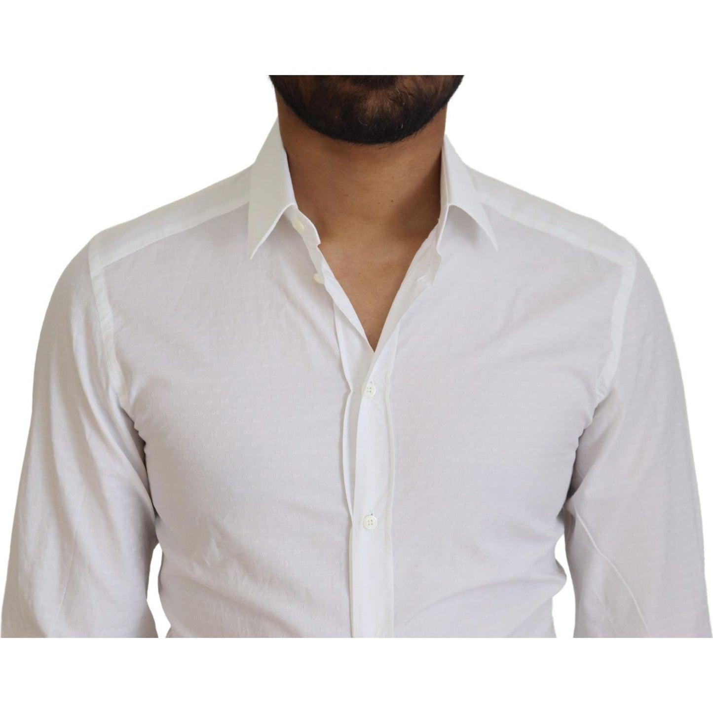 Dolce & Gabbana White Cotton Slim Fit Formal Dress GOLD Shirt Dolce & Gabbana