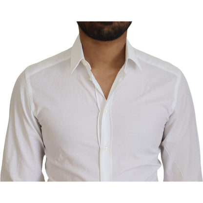 Dolce & Gabbana White Cotton Slim Fit Formal Dress GOLD Shirt Dolce & Gabbana