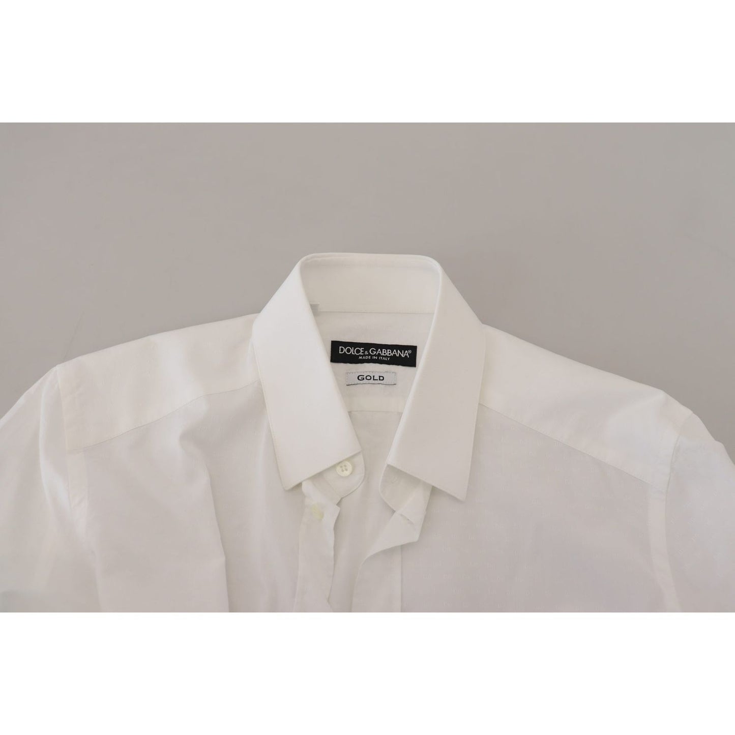 Dolce & Gabbana White Cotton Slim Fit Formal Dress GOLD Shirt Dolce & Gabbana
