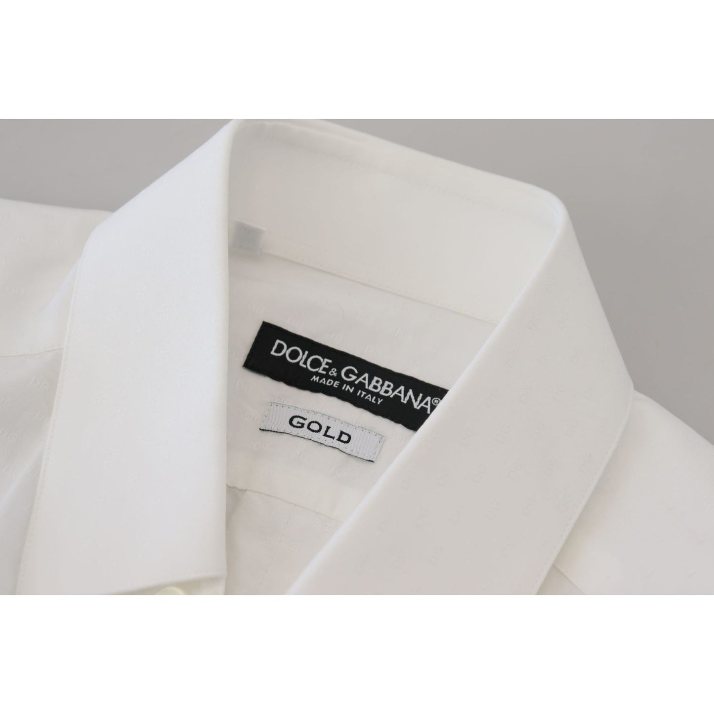 Dolce & Gabbana White Cotton Slim Fit Formal Dress GOLD Shirt Dolce & Gabbana