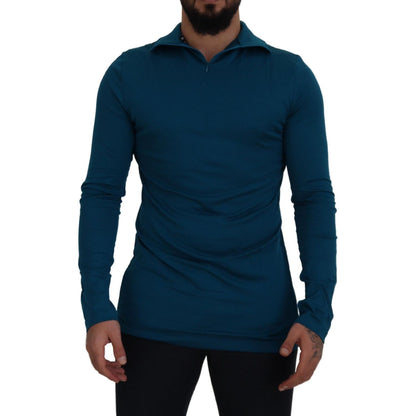 Dolce & Gabbana Blue Cotton Collared Slim Pullover Sweater Dolce & Gabbana
