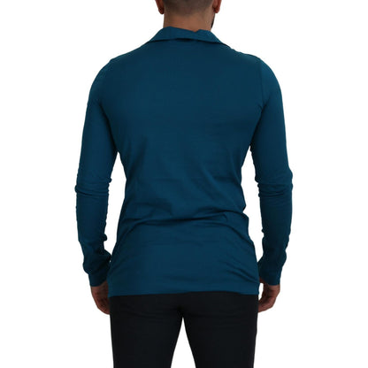 Dolce & Gabbana Blue Cotton Collared Slim Pullover Sweater Dolce & Gabbana