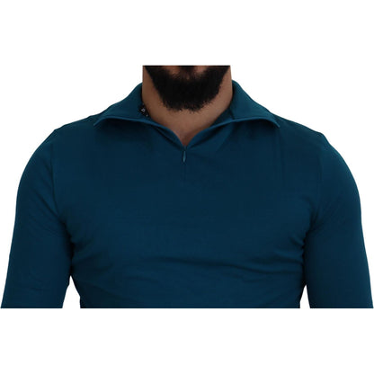 Dolce & Gabbana Blue Cotton Collared Slim Pullover Sweater Dolce & Gabbana