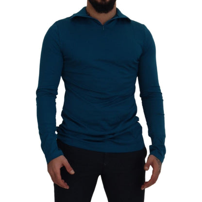 Dolce & Gabbana Blue Cotton Collared Slim Pullover Sweater Dolce & Gabbana