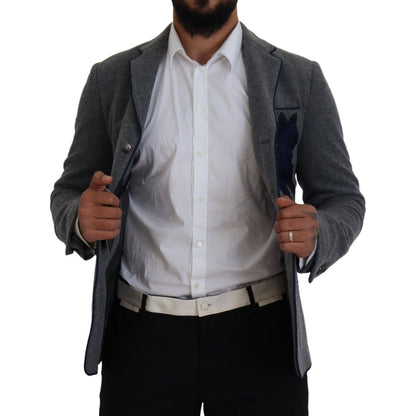 Dolce & Gabbana Gray Wool Roses Slim Fit Jacket Blazer Dolce & Gabbana