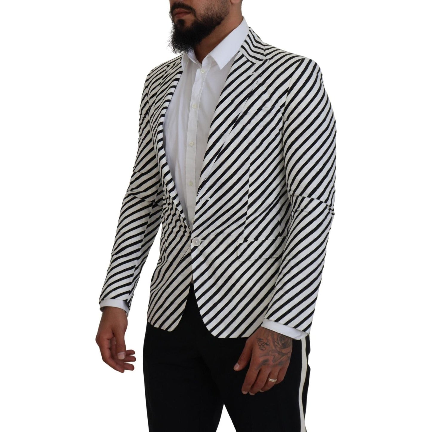 Dolce & Gabbana White Black Striped Slim Fit Jacket Blazer Dolce & Gabbana