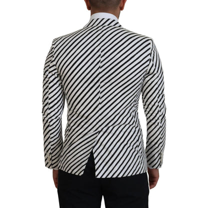 Dolce & Gabbana White Black Striped Slim Fit Jacket Blazer Dolce & Gabbana