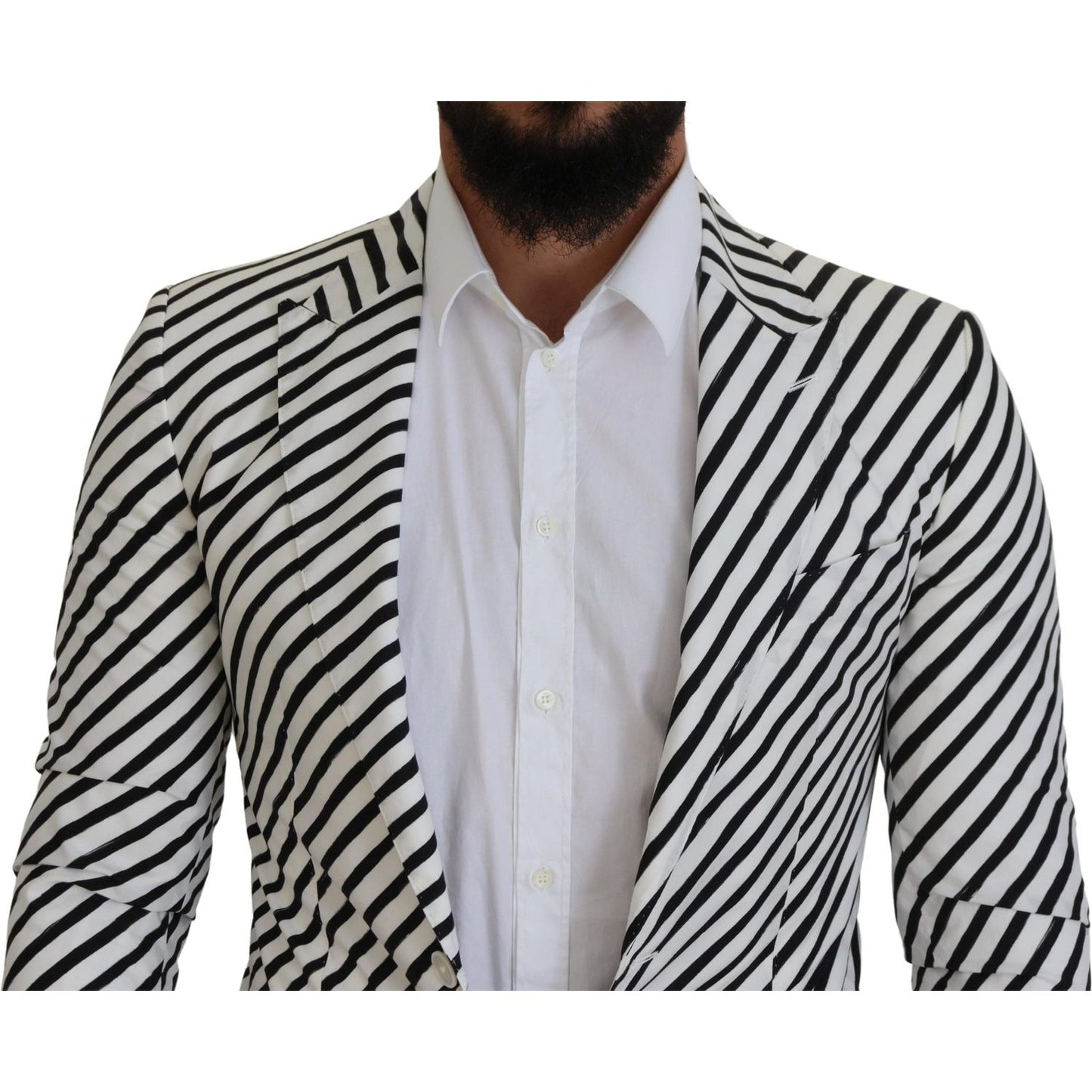 Dolce & Gabbana White Black Striped Slim Fit Jacket Blazer Dolce & Gabbana