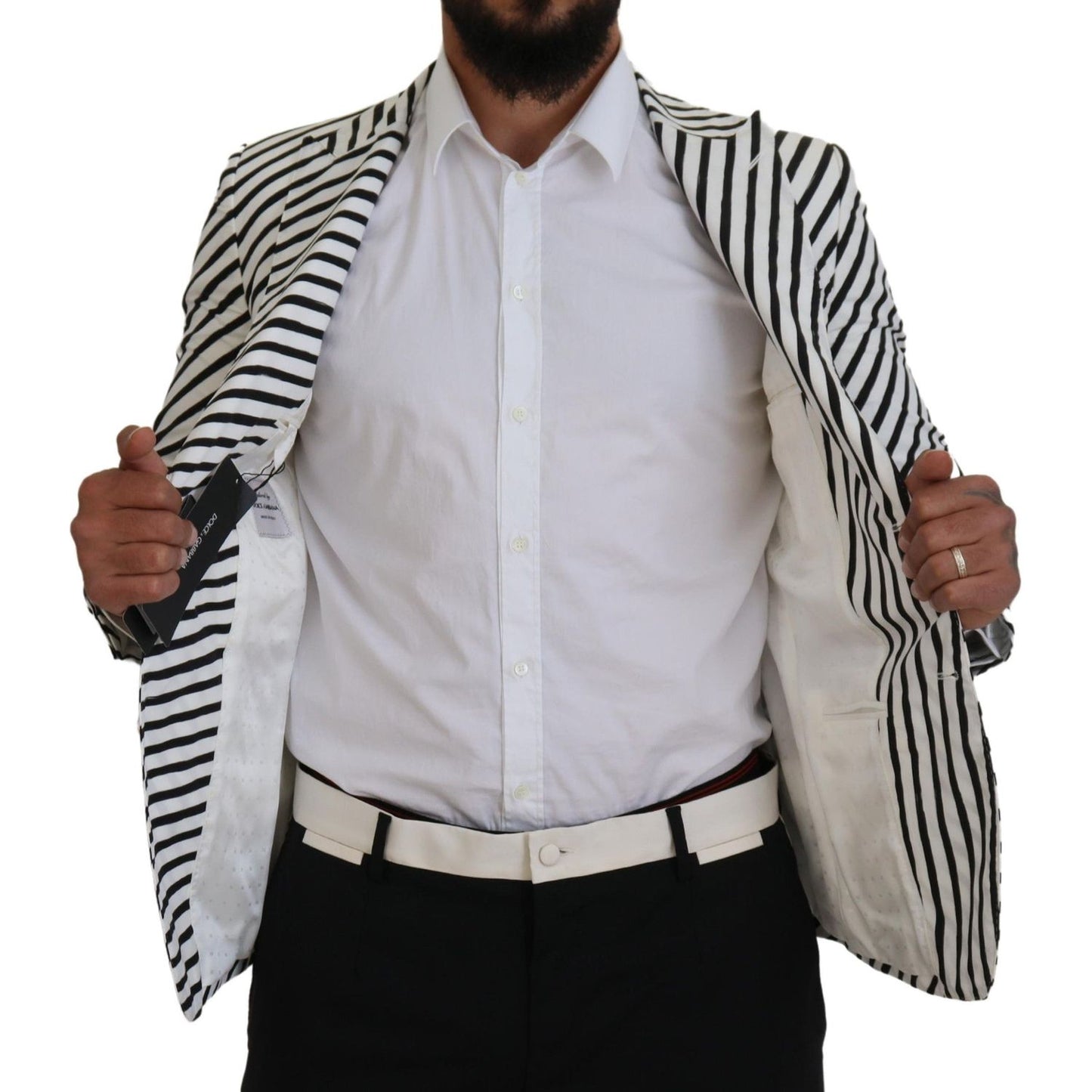 Dolce & Gabbana White Black Striped Slim Fit Jacket Blazer Dolce & Gabbana