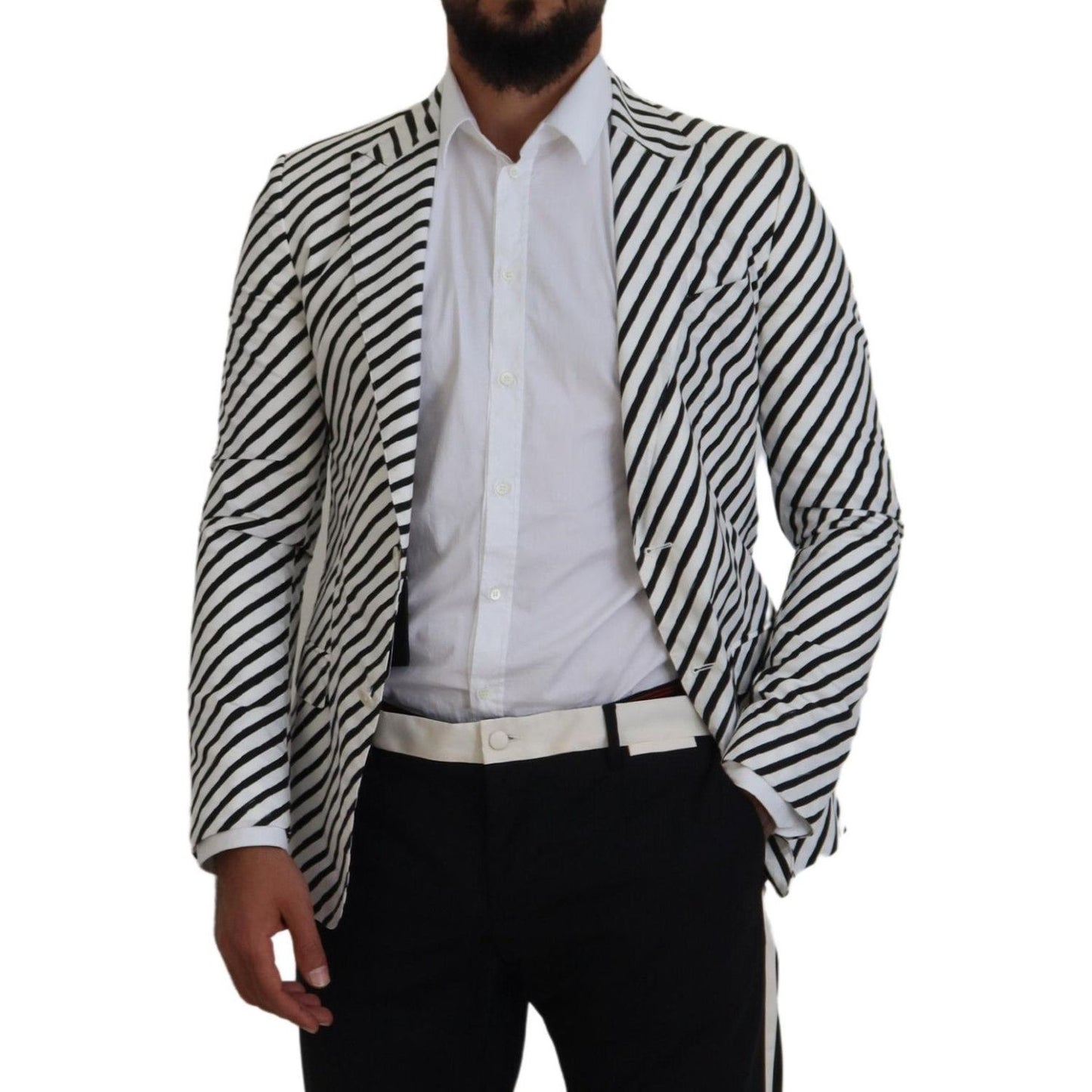 Dolce & Gabbana White Black Striped Slim Fit Jacket Blazer Dolce & Gabbana