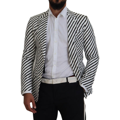 Dolce & Gabbana White Black Striped Slim Fit Jacket Blazer Dolce & Gabbana