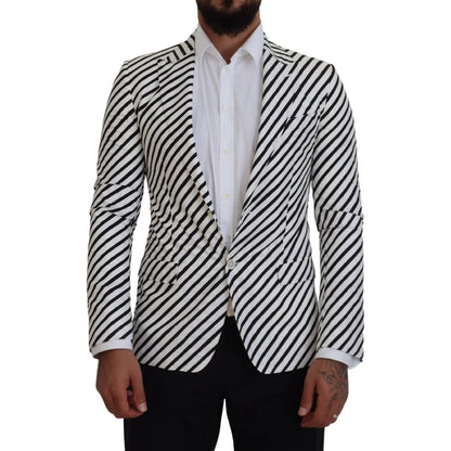 Dolce & Gabbana White Black Striped Slim Fit Jacket Blazer Dolce & Gabbana