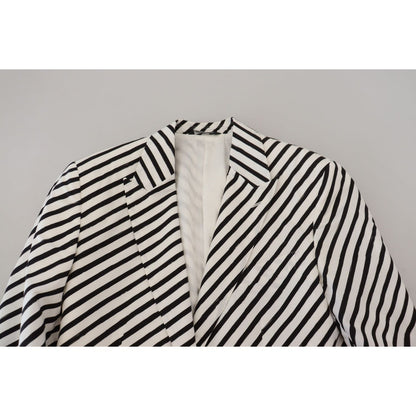 Dolce & Gabbana White Black Striped Slim Fit Jacket Blazer Dolce & Gabbana