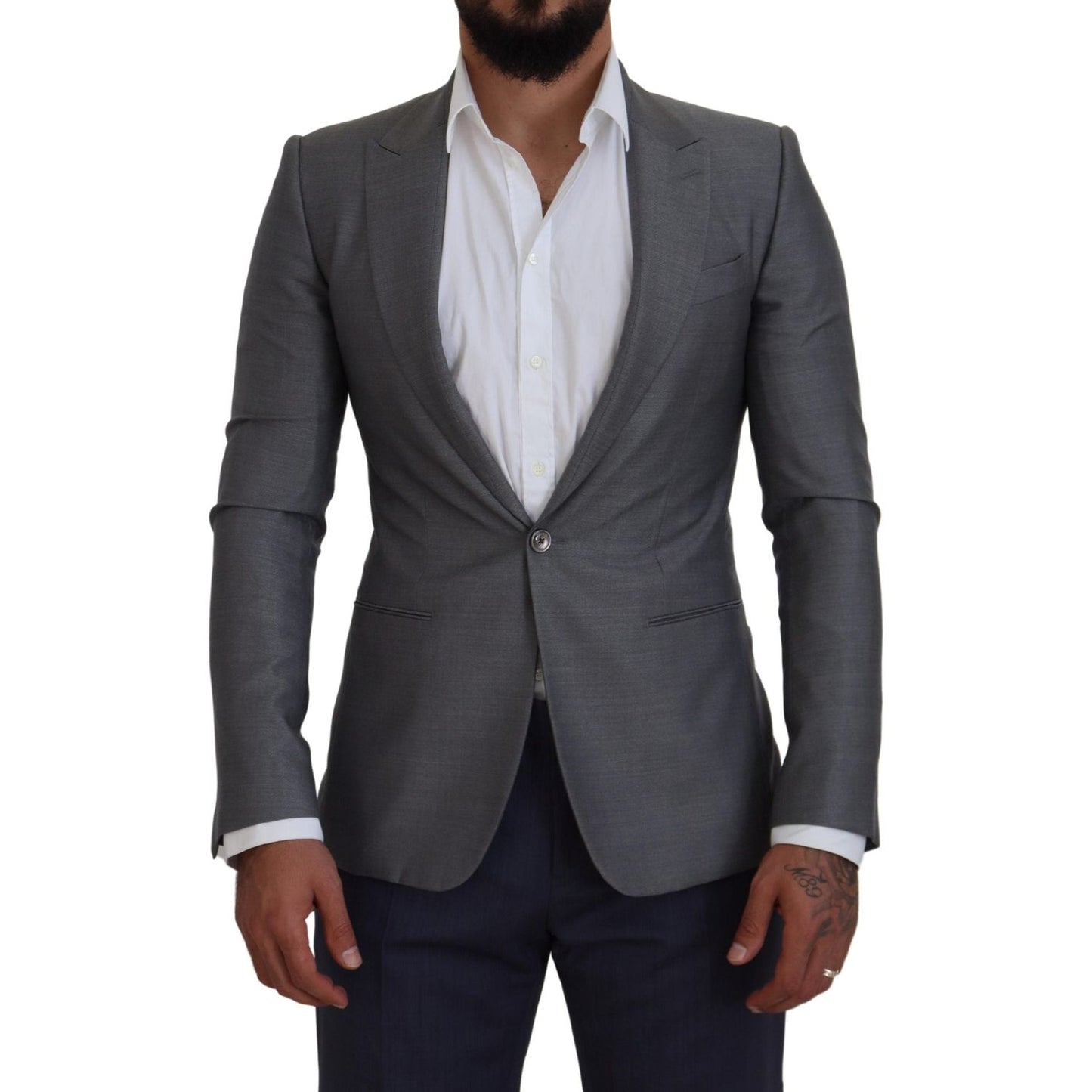 Dolce & Gabbana Gray Wool Silk Slim Fit Jacket Blazer Dolce & Gabbana