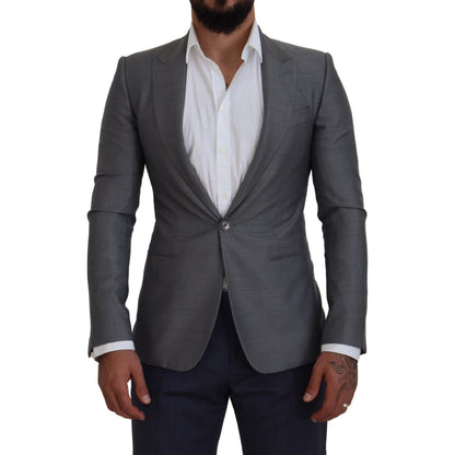 Dolce & Gabbana Gray Wool Silk Slim Fit Jacket Blazer Dolce & Gabbana