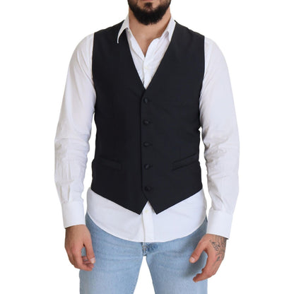 Dolce & Gabbana Black Wool Stretch Waistcoat Formal Vest Dolce & Gabbana