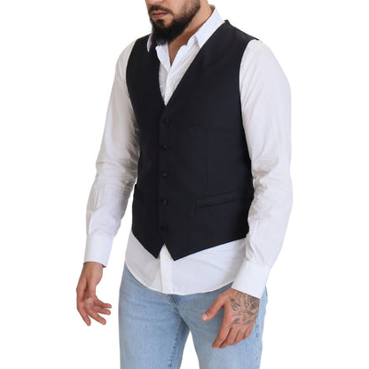 Dolce & Gabbana Black Wool Stretch Waistcoat Formal Vest Dolce & Gabbana