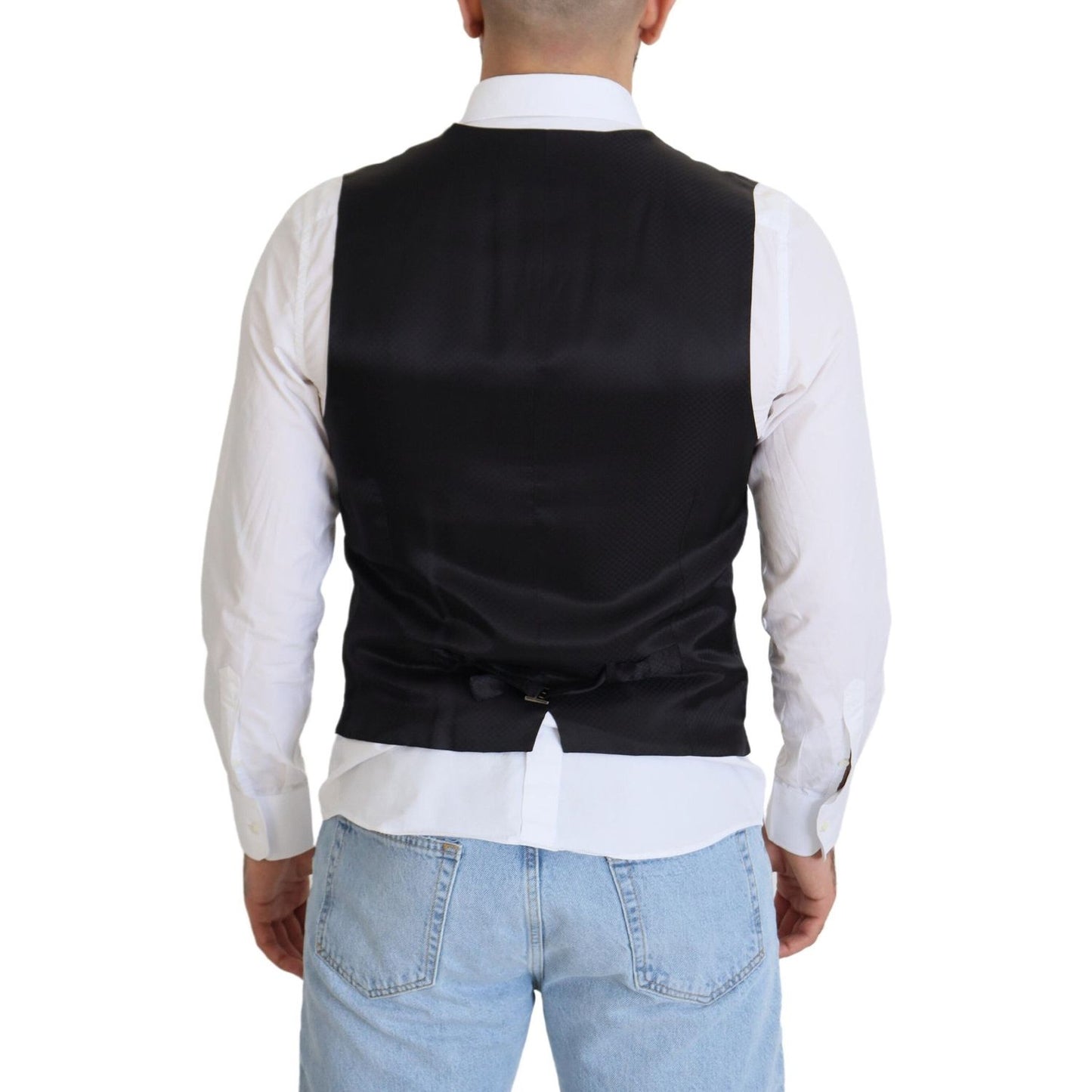 Dolce & Gabbana Black Wool Stretch Waistcoat Formal Vest Dolce & Gabbana