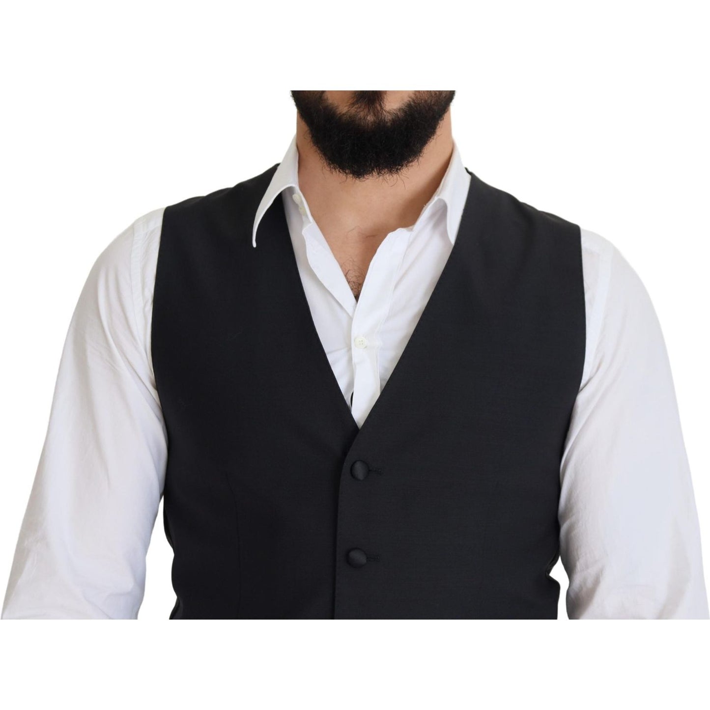 Dolce & Gabbana Black Wool Stretch Waistcoat Formal Vest Dolce & Gabbana