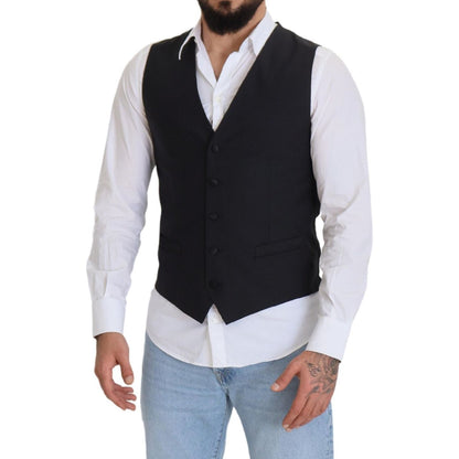 Dolce & Gabbana Black Wool Stretch Waistcoat Formal Vest Dolce & Gabbana
