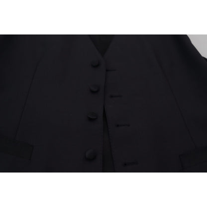 Dolce & Gabbana Black Wool Stretch Waistcoat Formal Vest Dolce & Gabbana
