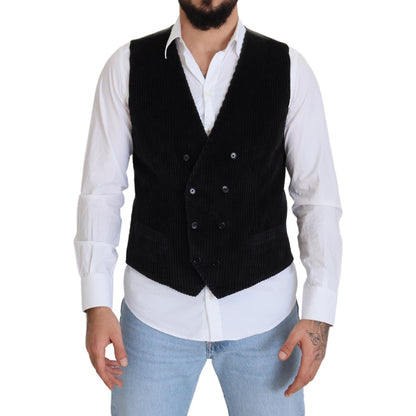 Dolce & Gabbana Black Cotton Double Breasted Waistcoat Vest Dolce & Gabbana