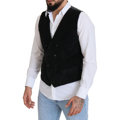 Dolce & Gabbana Black Cotton Double Breasted Waistcoat Vest Dolce & Gabbana