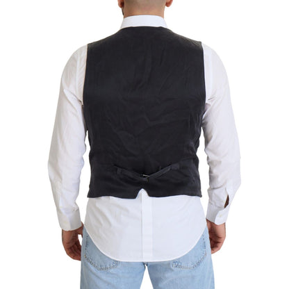 Dolce & Gabbana Black Cotton Double Breasted Waistcoat Vest Dolce & Gabbana