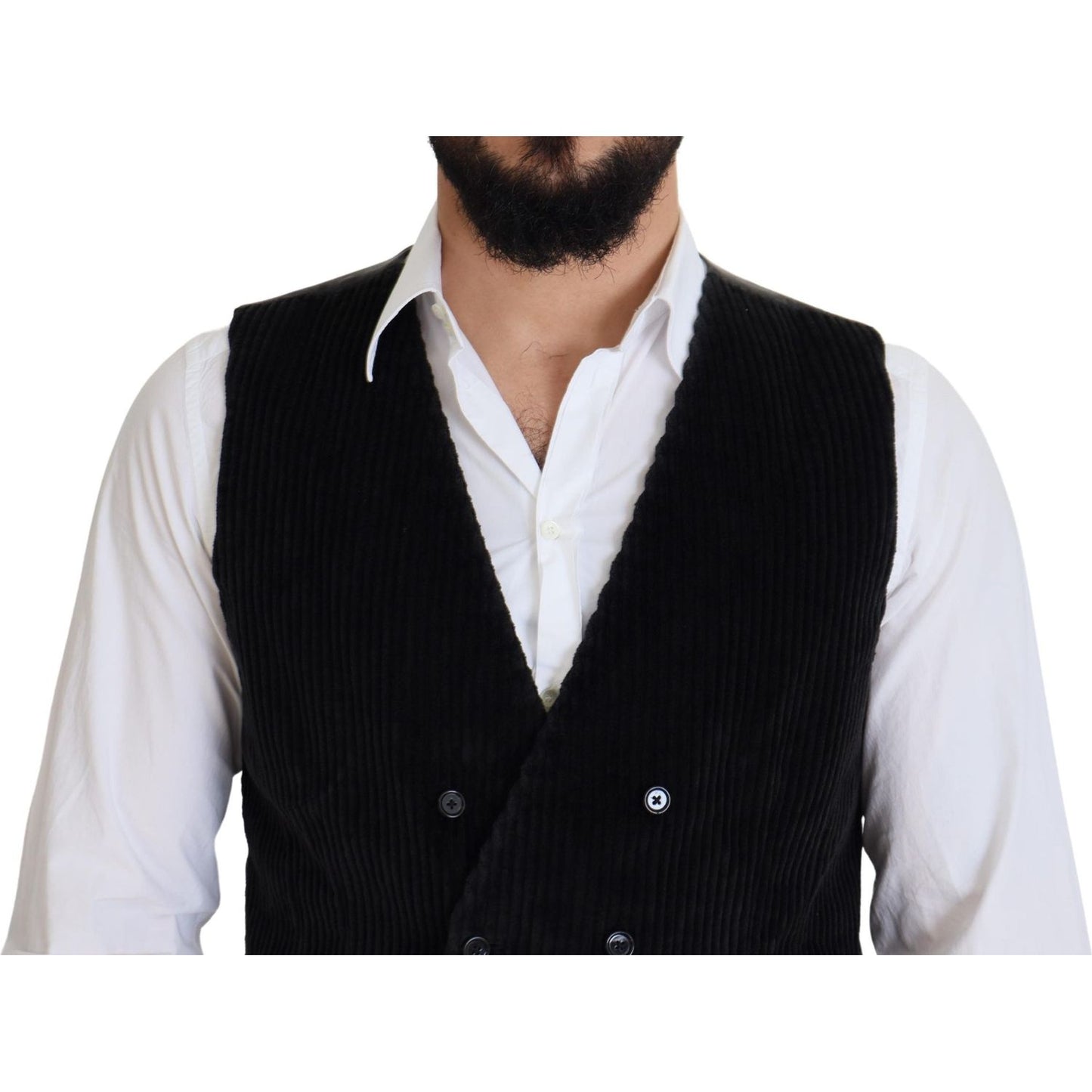 Dolce & Gabbana Black Cotton Double Breasted Waistcoat Vest Dolce & Gabbana