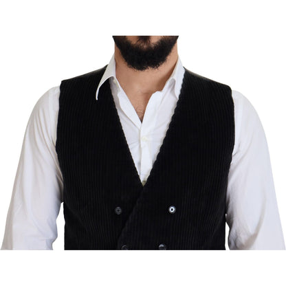 Dolce & Gabbana Black Cotton Double Breasted Waistcoat Vest Dolce & Gabbana
