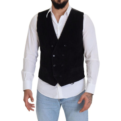 Dolce & Gabbana Black Cotton Double Breasted Waistcoat Vest Dolce & Gabbana