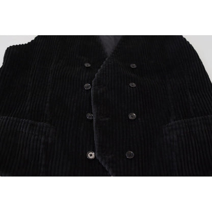 Dolce & Gabbana Black Cotton Double Breasted Waistcoat Vest Dolce & Gabbana