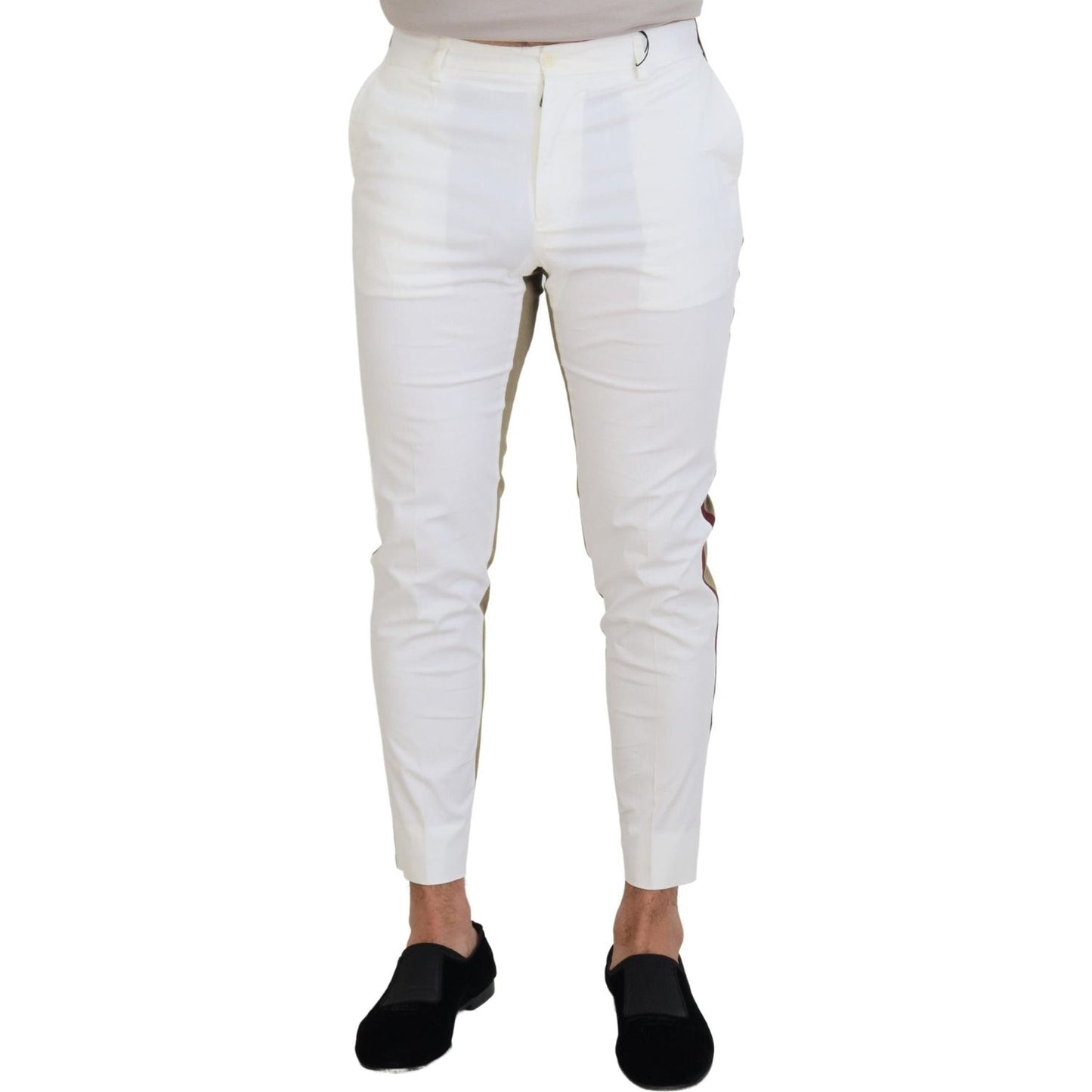 Dolce & Gabbana White Brown Slim Fit Chino Pants Dolce & Gabbana