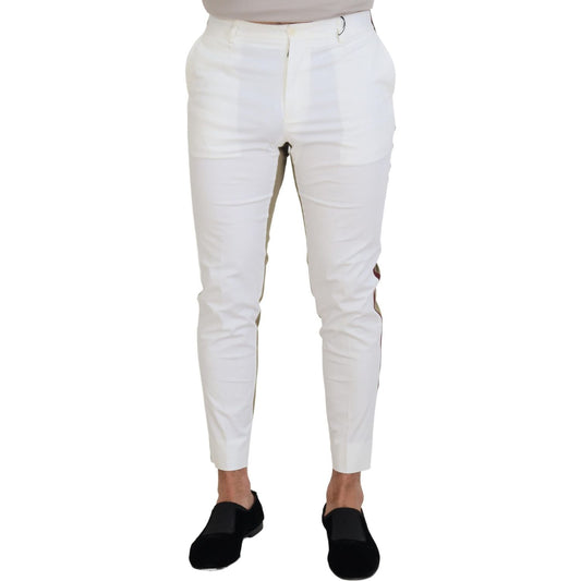Dolce & Gabbana White Brown Slim Fit Chino Pants Dolce & Gabbana