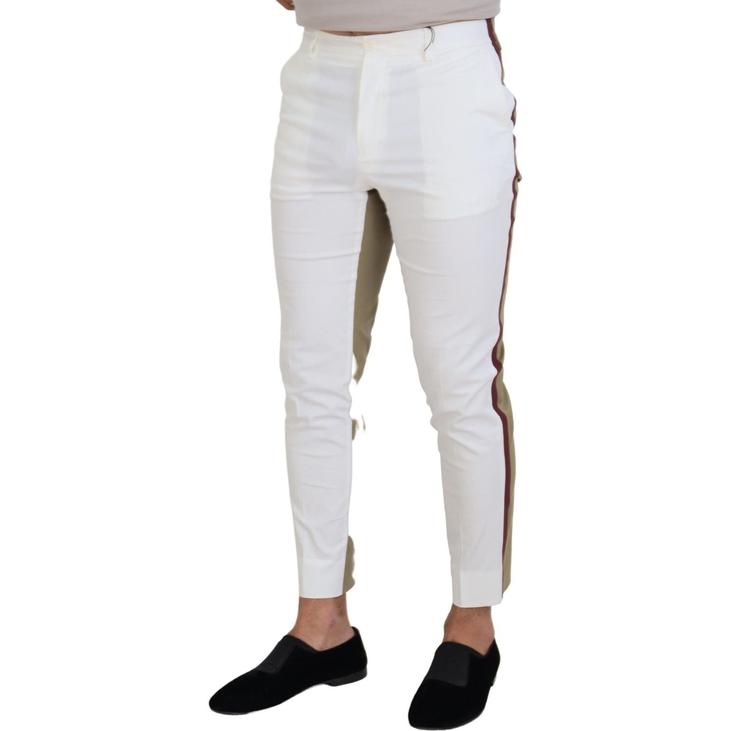 Dolce & Gabbana White Brown Slim Fit Chino Pants Dolce & Gabbana