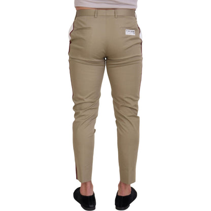 Dolce & Gabbana White Brown Slim Fit Chino Pants Dolce & Gabbana