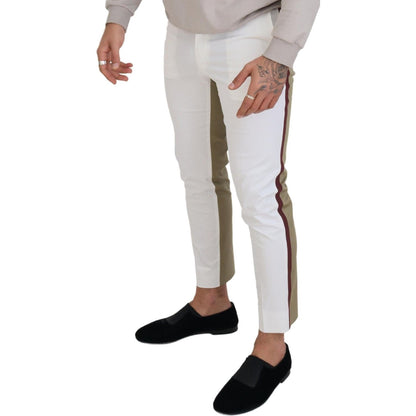 Dolce & Gabbana White Brown Slim Fit Chino Pants Dolce & Gabbana