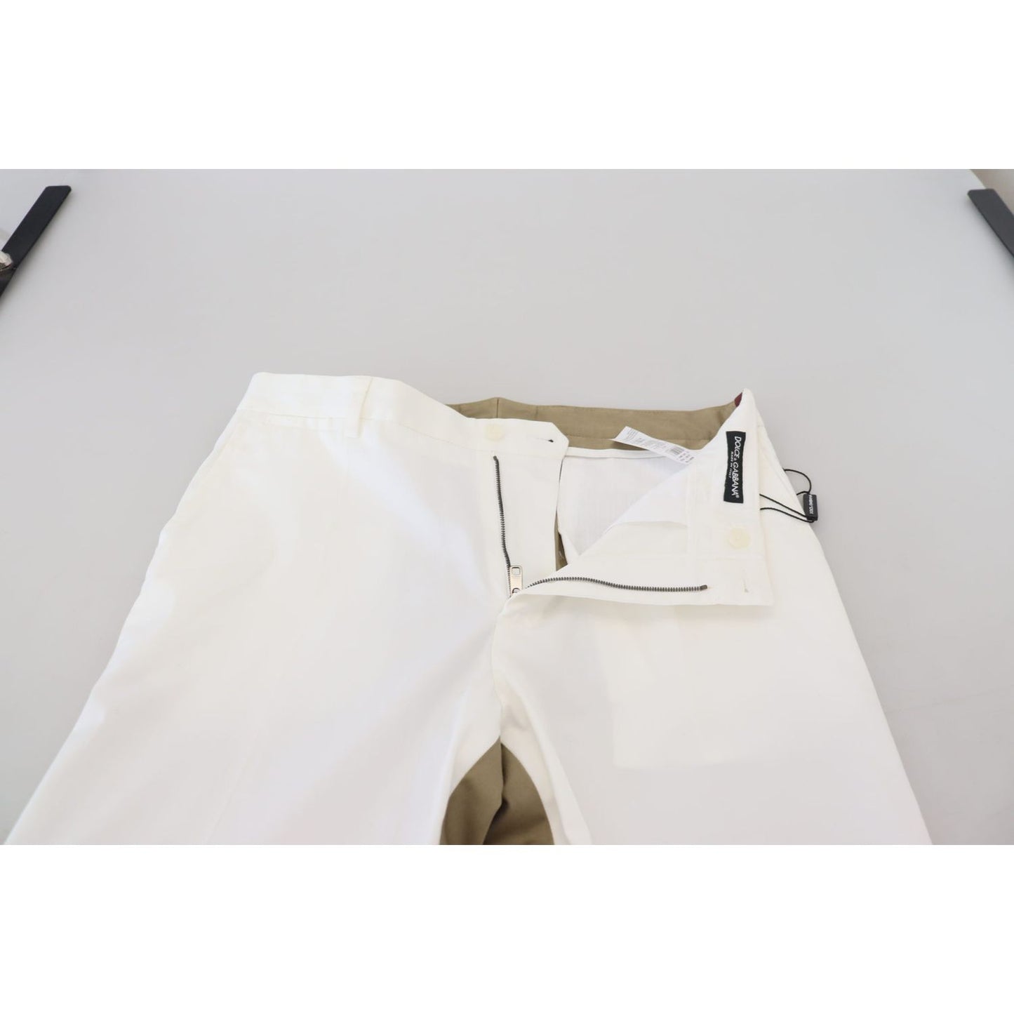 Dolce & Gabbana White Brown Slim Fit Chino Pants Dolce & Gabbana