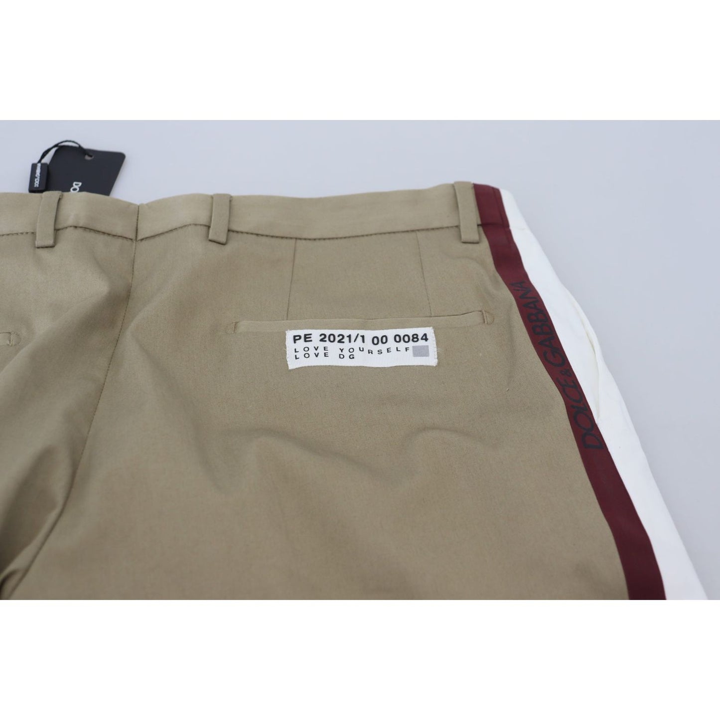 Dolce & Gabbana White Brown Slim Fit Chino Pants Dolce & Gabbana