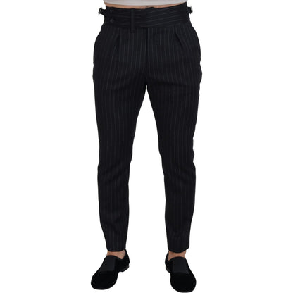 Dolce & Gabbana Black Wool Striped Chino Pants Dolce & Gabbana