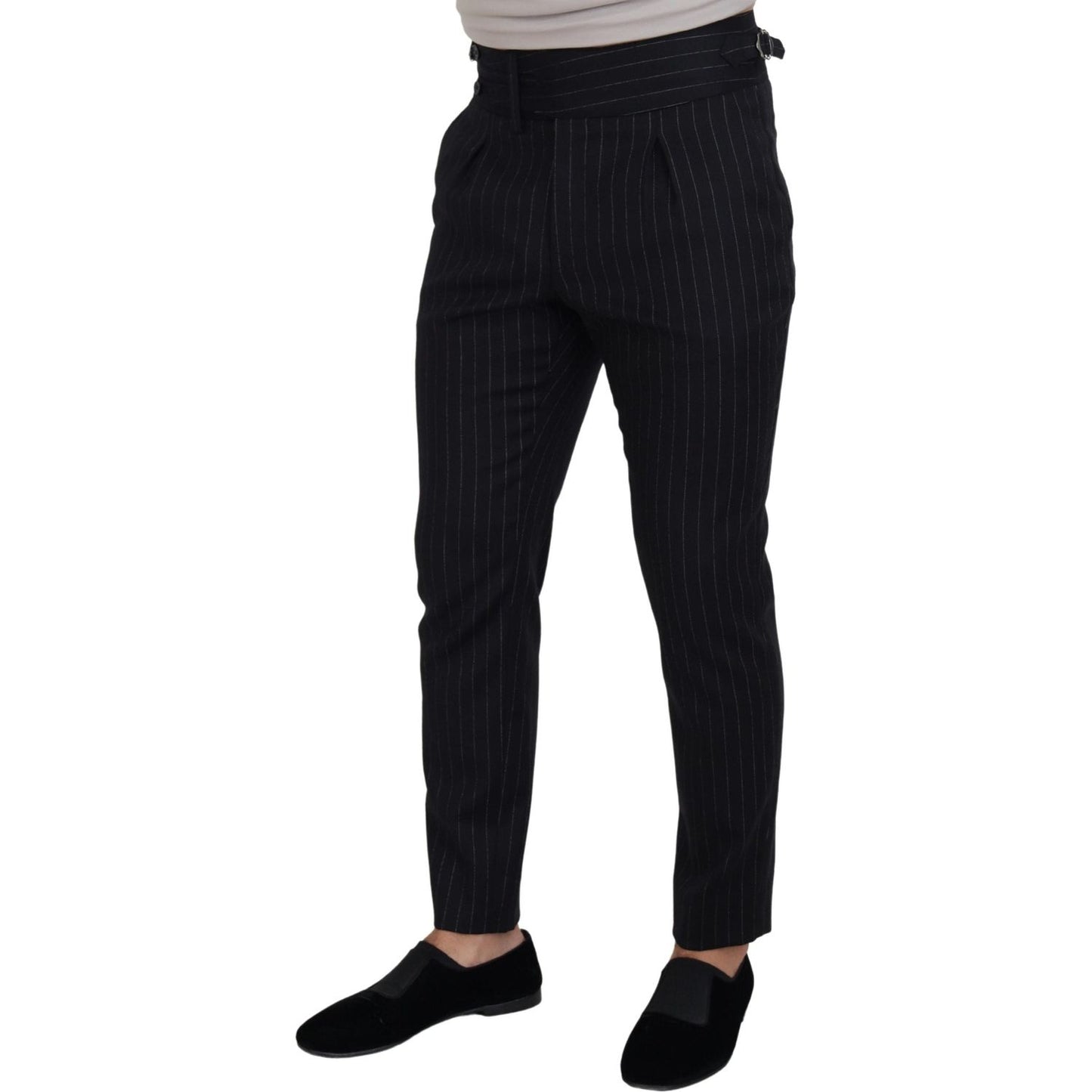 Dolce & Gabbana Black Wool Striped Chino Pants Dolce & Gabbana