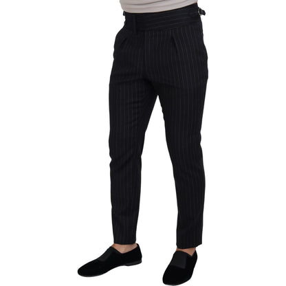 Dolce & Gabbana Black Wool Striped Chino Pants Dolce & Gabbana