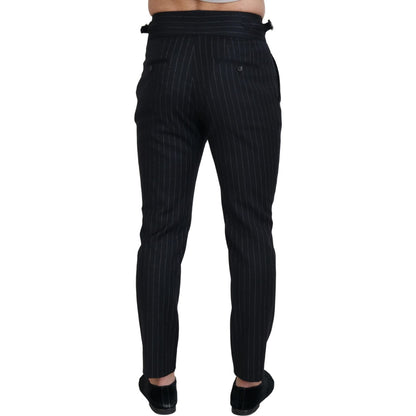 Dolce & Gabbana Black Wool Striped Chino Pants Dolce & Gabbana