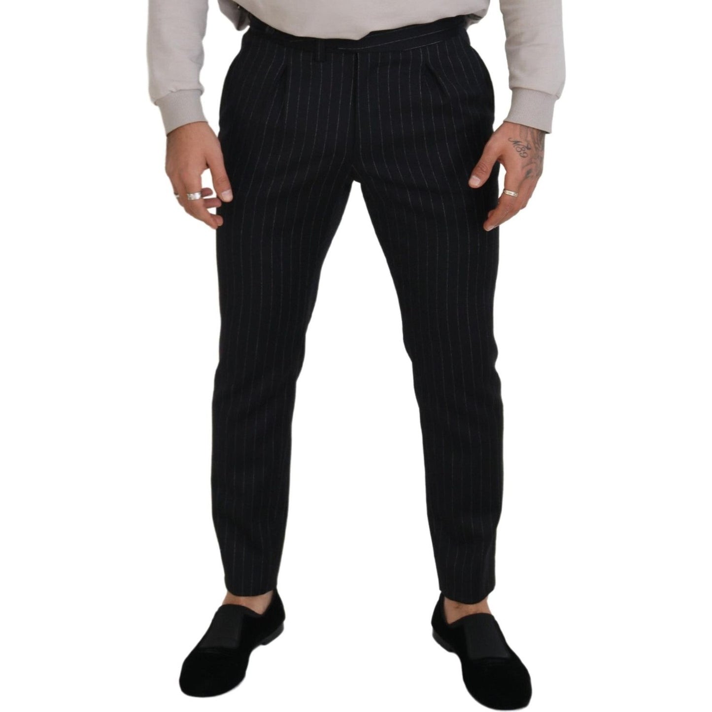 Dolce & Gabbana Black Wool Striped Chino Pants Dolce & Gabbana
